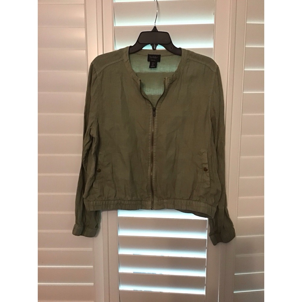 Nicole Miller NY 100% Linen Zipped Bomber Jacket Kachi Coastal Earthy Size L